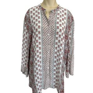Boden Top Blouse Womens Size 14 Floral Button Front Relaxed Wide Sleeve Boho EUC